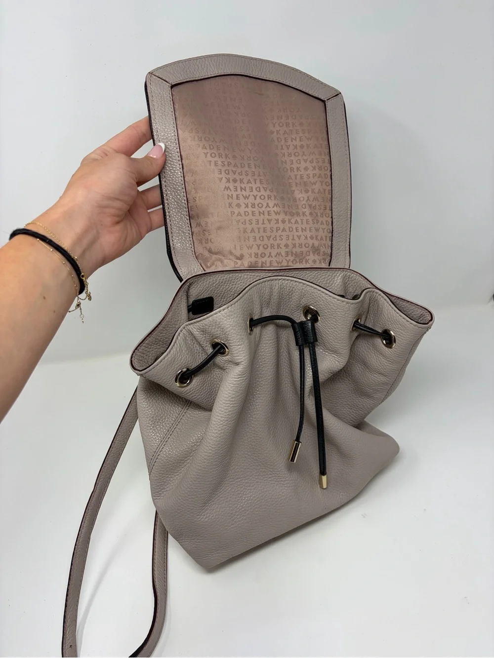kate spade Two-Tone Black and Taupe Pebbled Leather Backpack